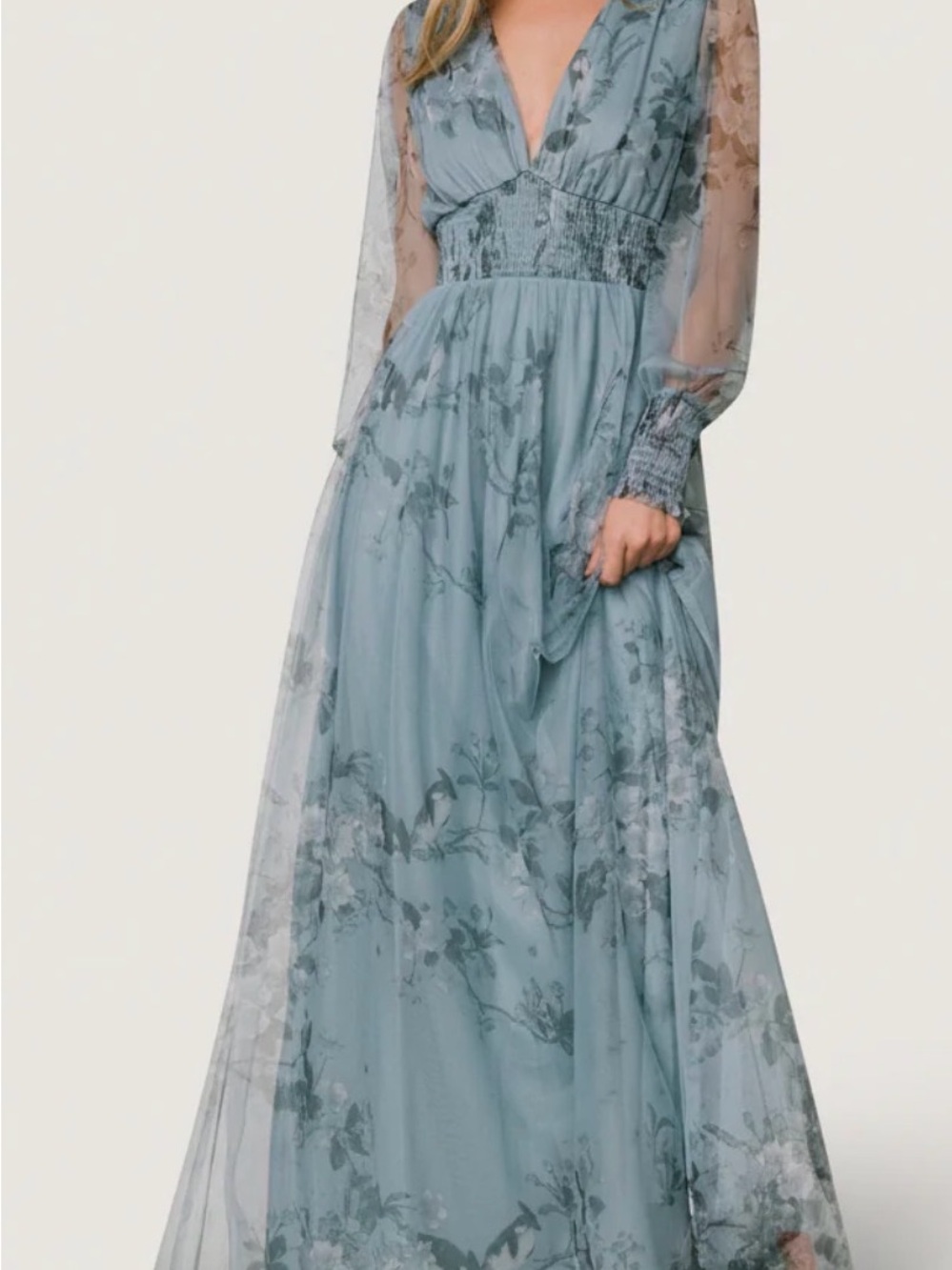 Layla Tulle Maxi Dress | Dusty Blue Floral - M